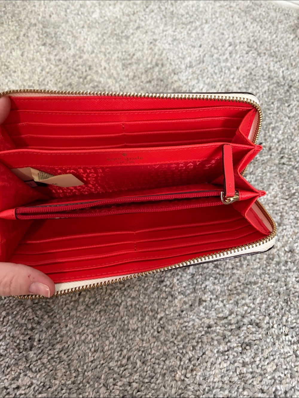 kate spade Cream Zip-Around Wallet with Red & Pink Pepper Pattern - Picture 6 of 7